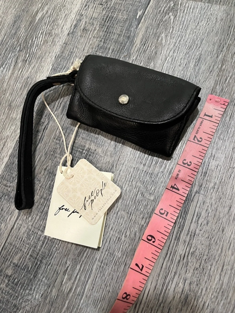 Free People NWT black leather bag lanyard